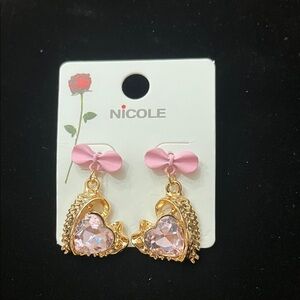 Nicole Gold and Pink Heart Earrings